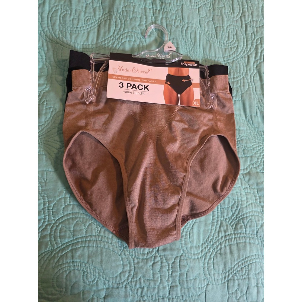 UnderWhere Seamless Control Top Panty 2 Pack XL Black Tan Shapewear Briefs**Read